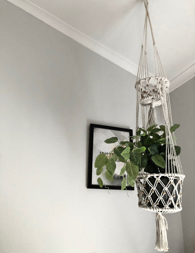 Macrame Double Basket Plant Hanger in Beige