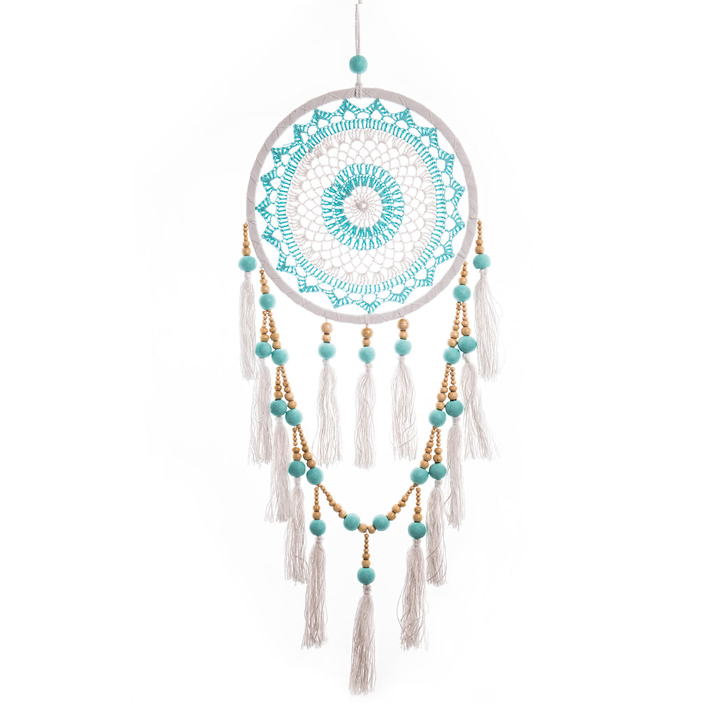Beaded, Tasselled Sacred Hoop in Turquoise 32cm