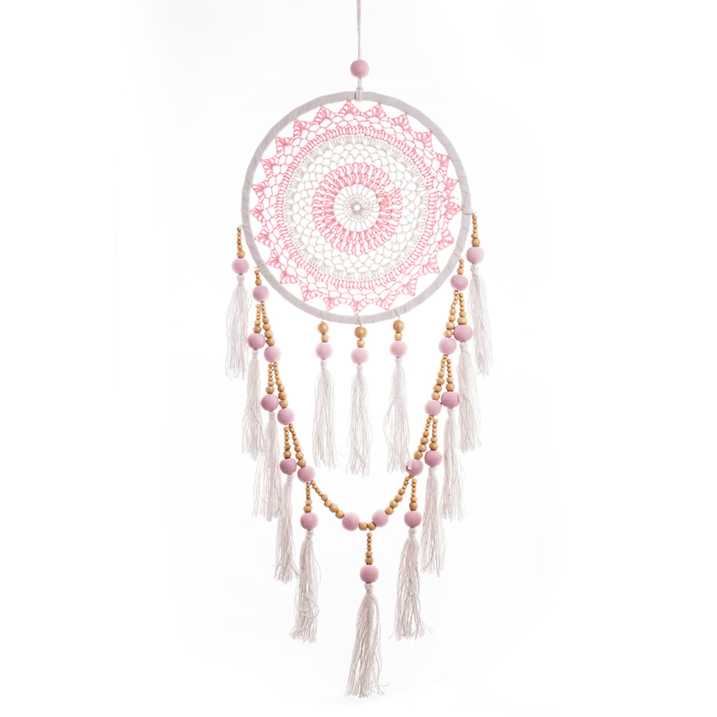 Beaded, Tasselled Sacred Hoop in Pink 32cm