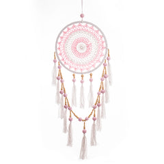 Beaded, Tasselled Sacred Hoop in Pink 32cm