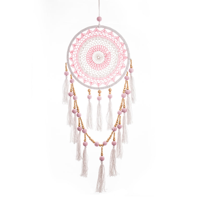 Beaded, Tasselled Sacred Hoop in Pink 32cm