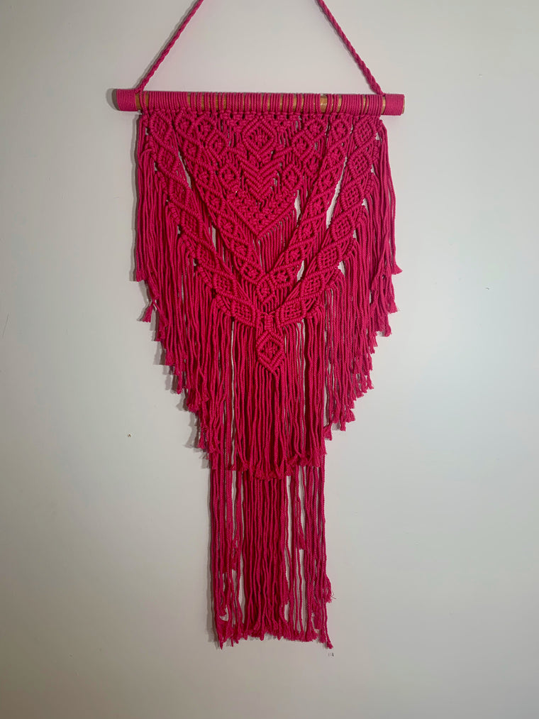 Macrame Wall Hanging BOHO Style: Hot Pink