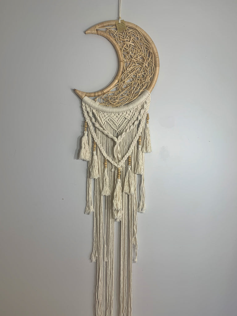 Rattan & Macrame Crescent Moon Dream Catcher