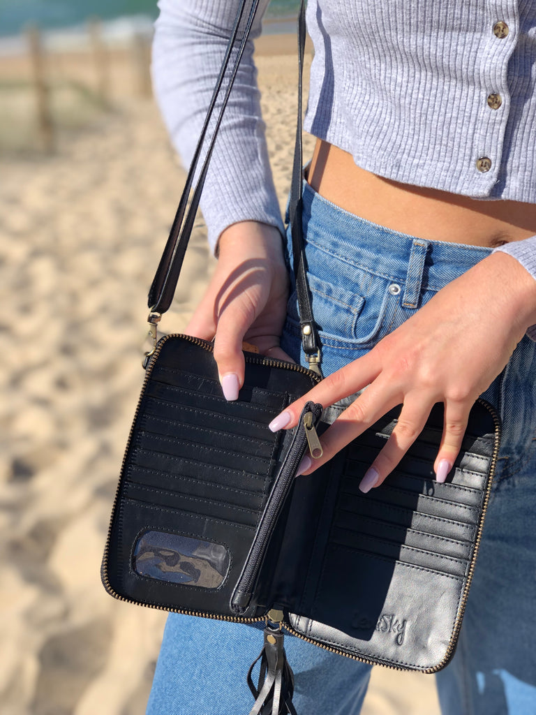 Leather Wallet in Black with Phone Case Combo