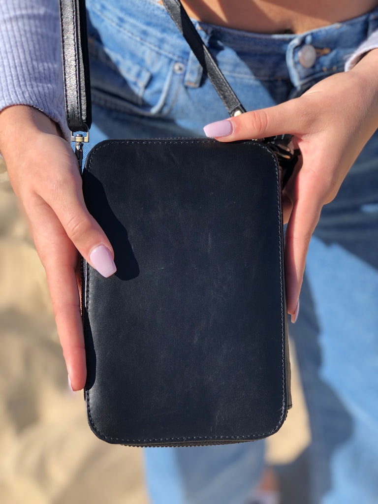 Leather Wallet in Black with Phone Case Combo