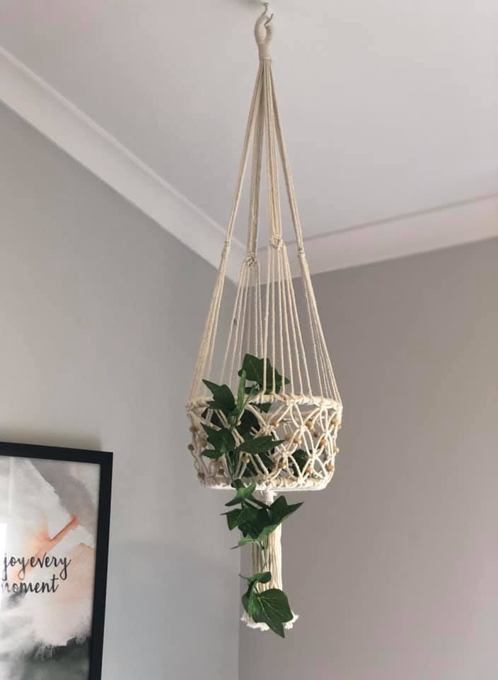 Macrame Single Basket Plant Hanger in Beige